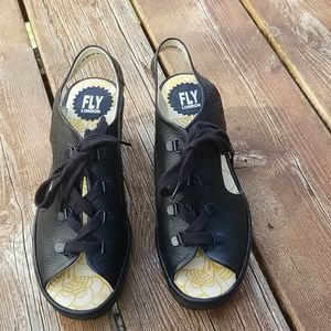 Fly London peep toe lace up wedge